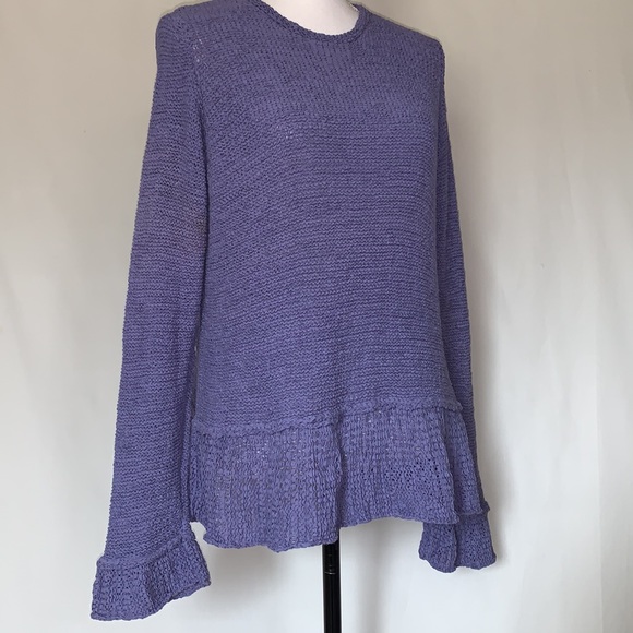 SU-ZEN Lavender Cotton”Ribbon Knit” Sweater flutter cuffs & hem #SweaterWeather - Picture 2 of 5